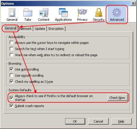 Options Dialog for Firefox