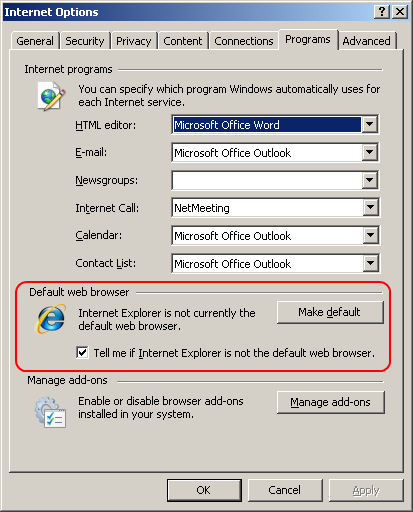 Options Dialog for Internet Explorer 7